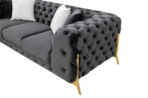 Clarice Transitional Black Velvet Sofa Set