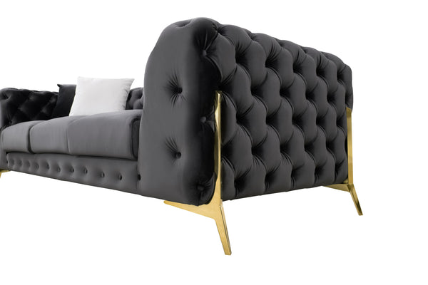 Clarice Transitional Black Velvet Sofa Set