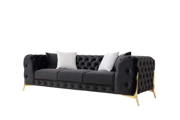 Divani Casa Clarice Transitional Black Velvet Sofa Set Model VGAH-SF1013-SET-BLK