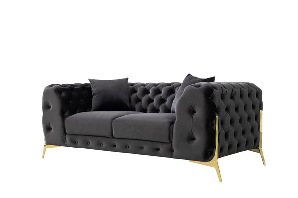Clarice Transitional Black Velvet Sofa Set