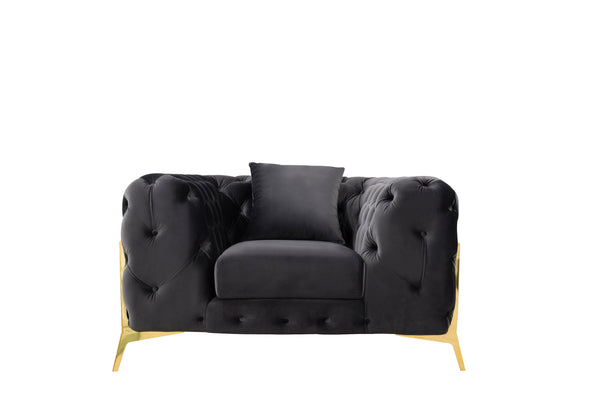 Clarice Transitional Black Velvet Sofa Set