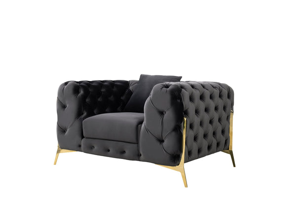 Clarice Transitional Black Velvet Sofa Set
