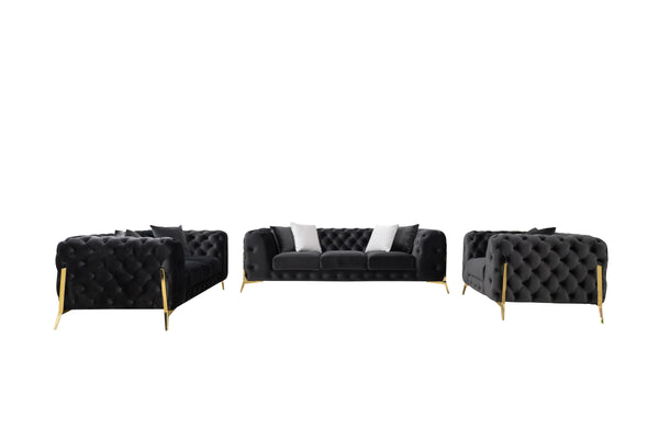 Clarice Transitional Black Velvet Sofa Set