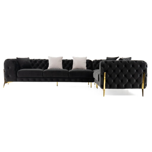 Clarice Transitional Black Velvet Sectional Sofa