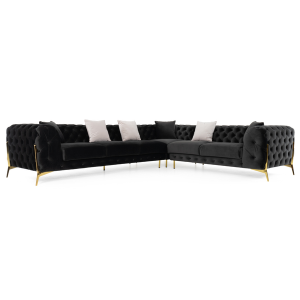 Clarice Transitional Black Velvet Sectional Sofa
