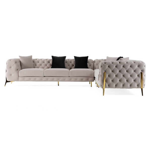 Clarice Transitional Light Beige Velvet Sectional Sofa