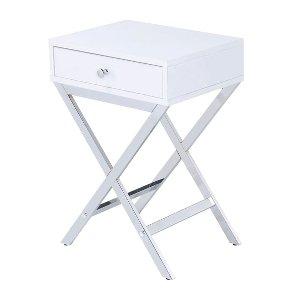 ACME Coleen White & Chrome Accent Table Model 82696