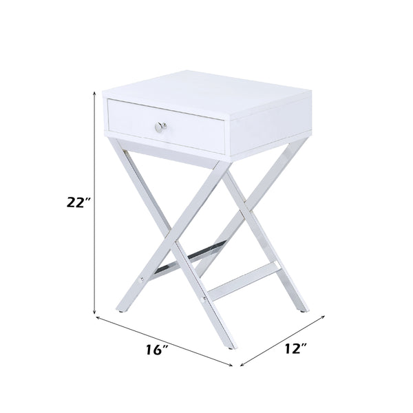 ACME Coleen White & Chrome Accent Table Model 82696