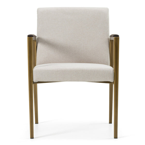Sanders Modern Off-White Fabric + Brass Dining Chair