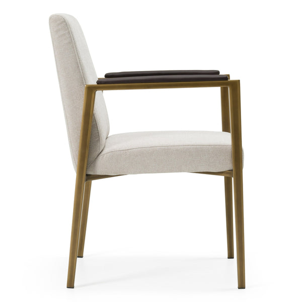 Sanders Modern Off-White Fabric + Brass Dining Chair
