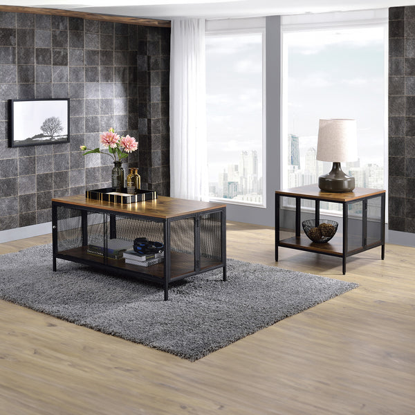 ACME Winam Antique Oak & Black Coffee Table Model 82780