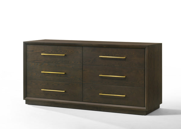 Modrest Manhattan Contemporary Brown Oak And Gold DresserModel VGMA-BR-127-DRS-CRY