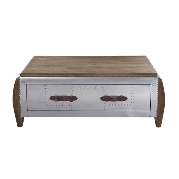 ACME Brancaster Antique Oak & Aluminum Coffee Table Model 82855