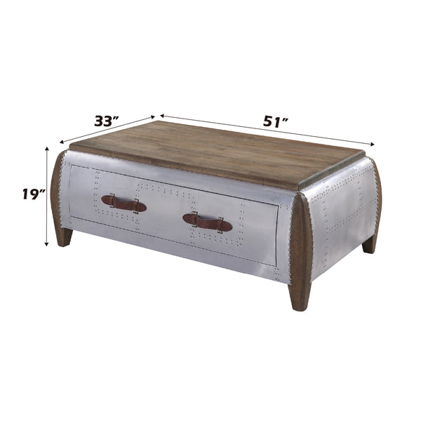 ACME Brancaster Antique Oak & Aluminum Coffee Table Model 82855