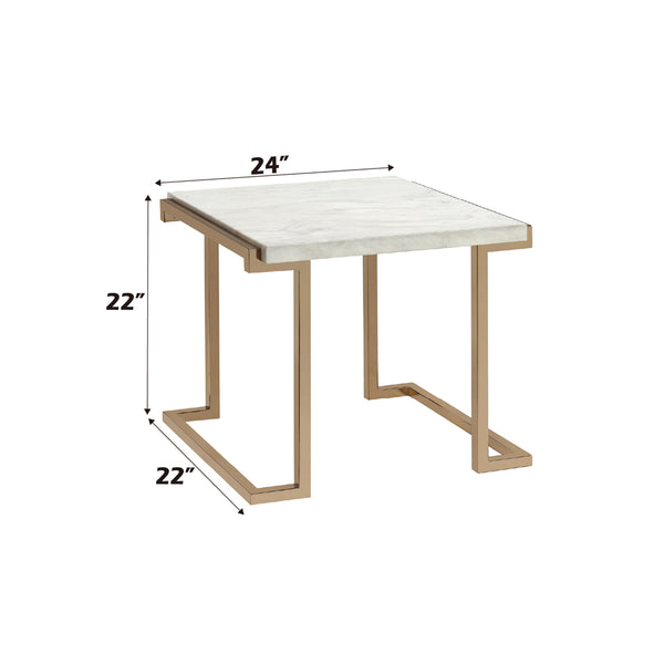 ACME Boice II Engineered Stone Top & Champagne End Table Model 82872