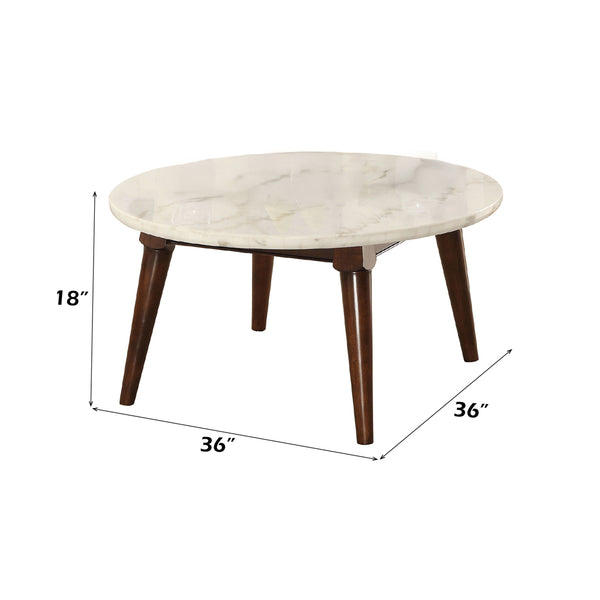 ACME Gasha White Natural Marble Top & Walnut Coffee Table Model 82890