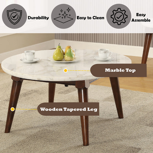 ACME Gasha White Natural Marble Top & Walnut Coffee Table Model 82890