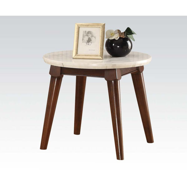 ACME Gasha White Natural Marble Top & Walnut End Table Model 82892