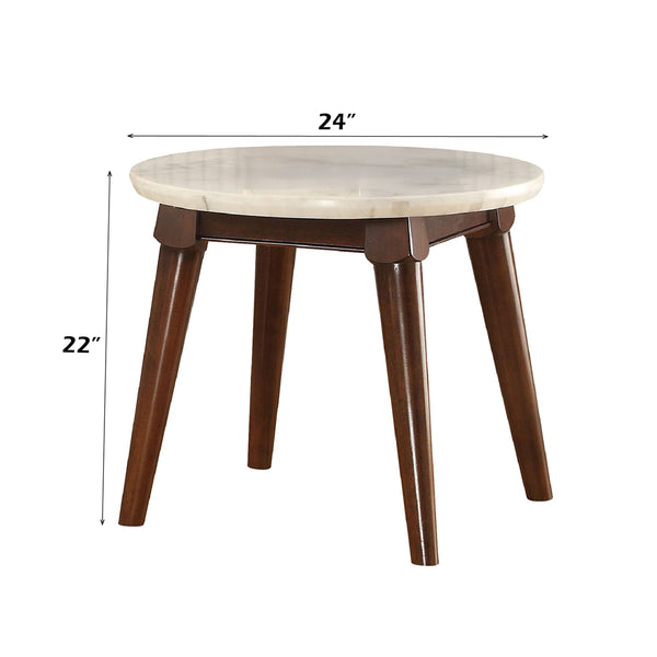 ACME Gasha White Natural Marble Top & Walnut End Table Model 82892