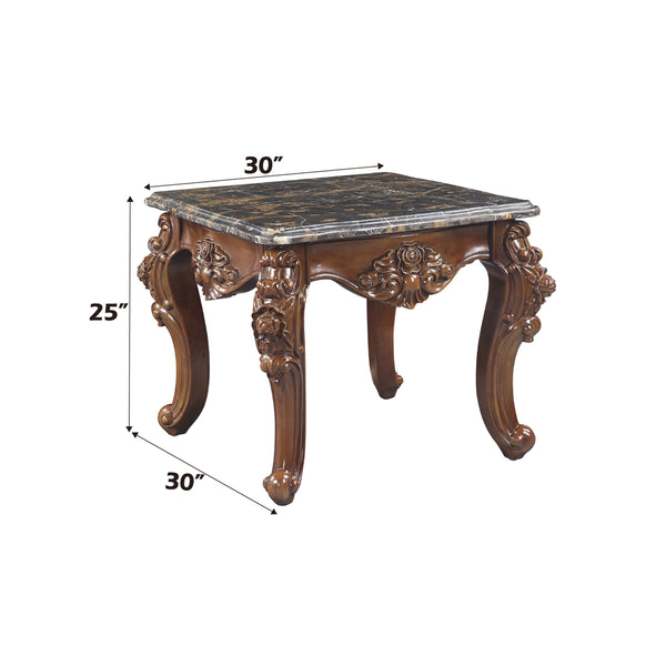 ACME Forsythia Natural Marble Top & Walnut End Table Model 83072