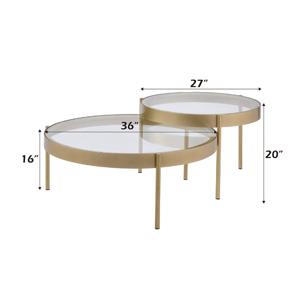 ACME Andover Clear Glass & Gold Nesting Table Set Model 83095