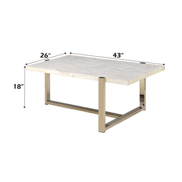 ACME Feit Engineered Stone Top & Champagne Coffee Table Model 83105