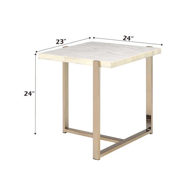 ACME Feit Engineered Stone Top & Champagne End Table Model 83107
