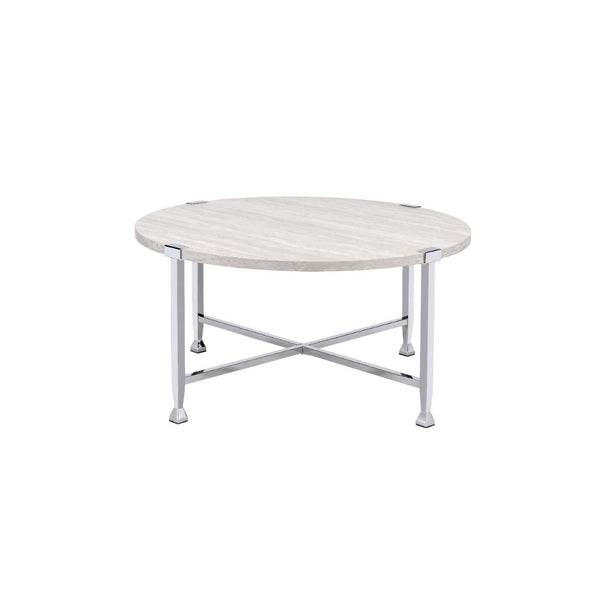 ACME Brecon White Oak & Chrome Coffee Table Model 83210
