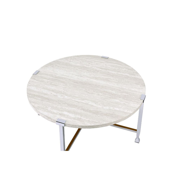ACME Brecon White Oak & Chrome Coffee Table Model 83210