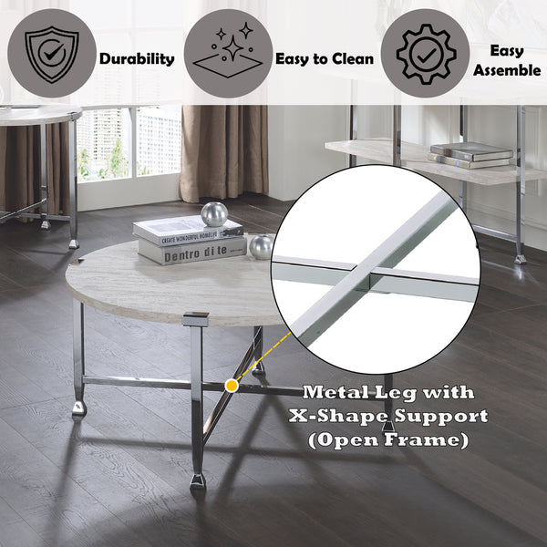 ACME Brecon White Oak & Chrome Coffee Table Model 83210