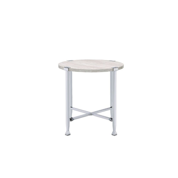 ACME Brecon White Oak & Chrome End Table Model 83212