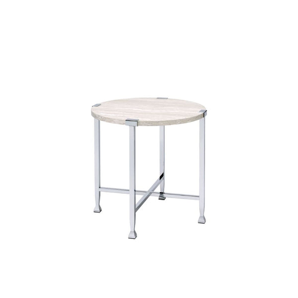 ACME Brecon White Oak & Chrome End Table Model 83212