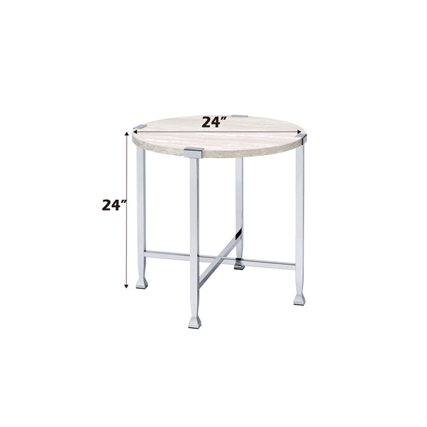 ACME Brecon White Oak & Chrome End Table Model 83212