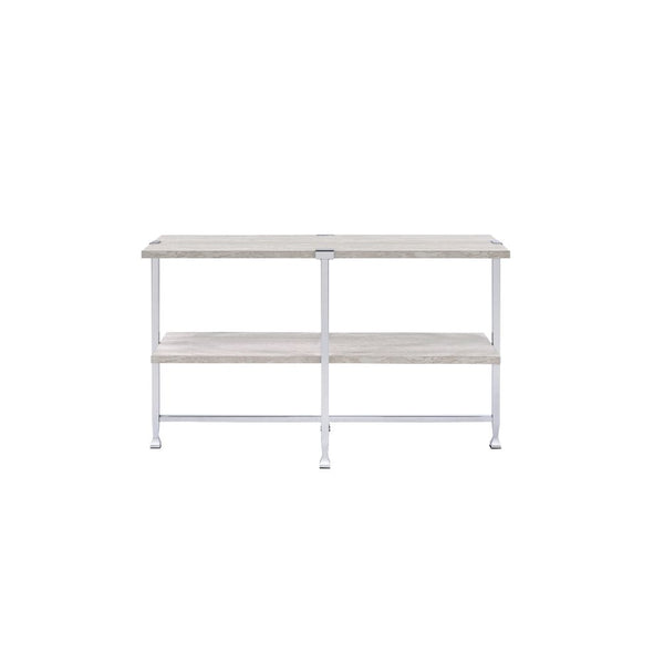 ACME Brecon White Oak & Chrome Sofa Table Model 83213
