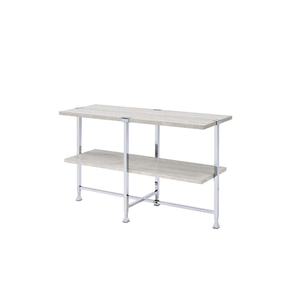 ACME Brecon White Oak & Chrome Sofa Table Model 83213
