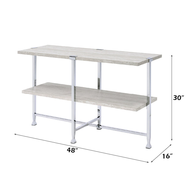 ACME Brecon White Oak & Chrome Sofa Table Model 83213