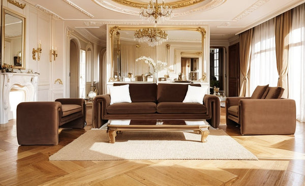 Divani Casa Bentley Modern Brown Velvet Sofa Set Model VGAH-AG146-SET-BRN