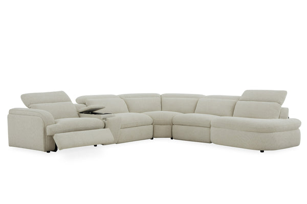 Divani Casa Ambler Modern Off White Fabric Sectional Sofa With 2 Power Recliners Model VGKV-KM.6629-SECT-LINEN