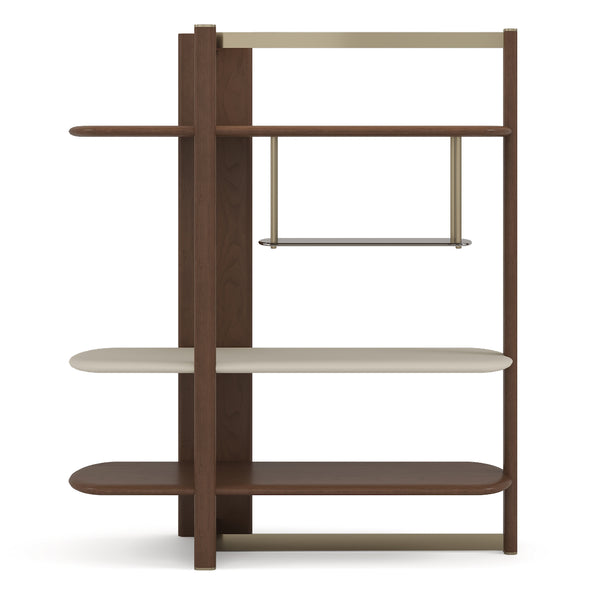 Modrest Denali Mid Century Modern Walnut & Tea Glass & Gold Left Facing Shelf Model VGCS-DS-24127-L