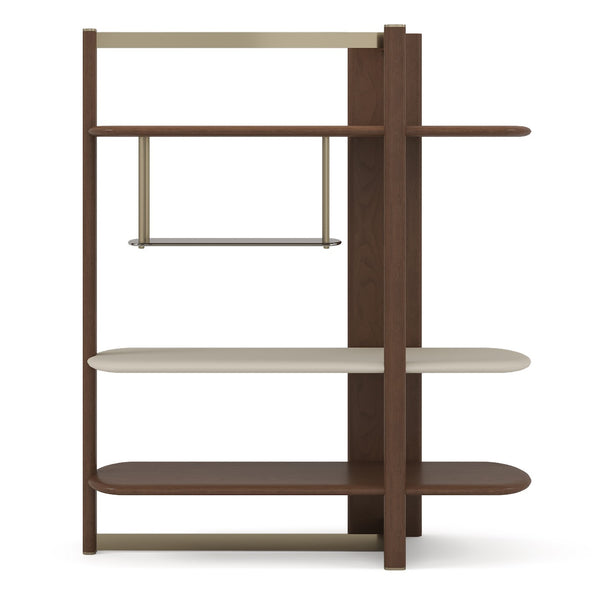 Modrest Denali Mid Century Modern Walnut & Tea Glass & Gold Right Facing Shelf Model VGCS-DS-24127-R