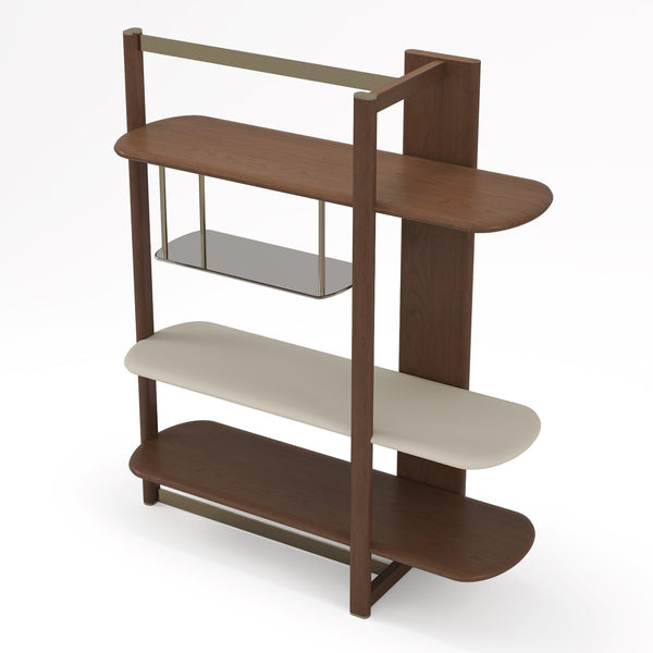 Modrest Denali Mid Century Modern Walnut & Tea Glass & Gold Right Facing Shelf Model VGCS-DS-24127-R