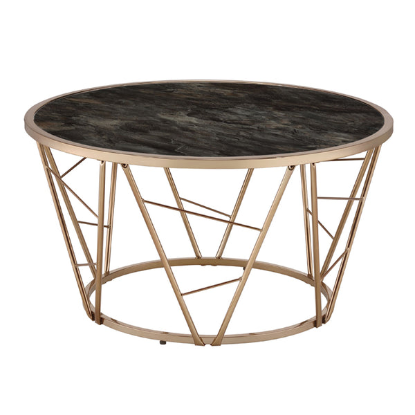 ACME Cicatrix Black Engineered Stone & Champagne Coffee Table Model 83300