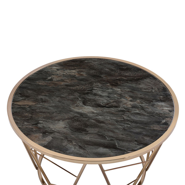 ACME Cicatrix Black Engineered Stone & Champagne Coffee Table Model 83300