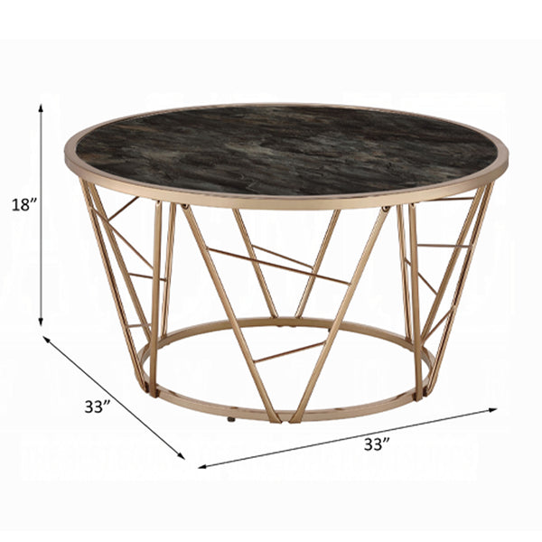 ACME Cicatrix Black Engineered Stone & Champagne Coffee Table Model 83300