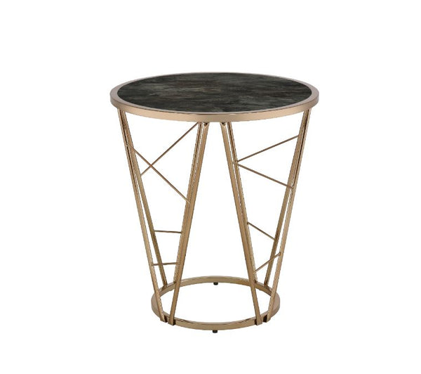 ACME Cicatrix Black Engineered Stone & Champagne End Table Model 83302