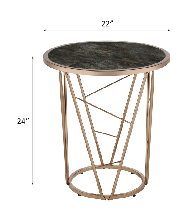 ACME Cicatrix Black Engineered Stone & Champagne End Table Model 83302