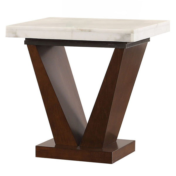 ACME Forbes White Natural Marble Top & Walnut End Table Model 83337