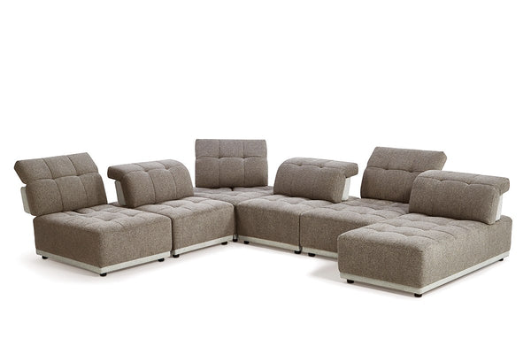 Divani Casa Ekron Modern Brown & Beige Fabric Modular Sectional Sofa Model VGMB-MB-1881-BRN