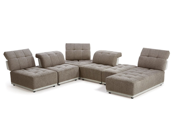 Divani Casa Ekron Modern Brown & Beige Fabric Modular Sectional Sofa Model VGMB-MB-1881-BRN