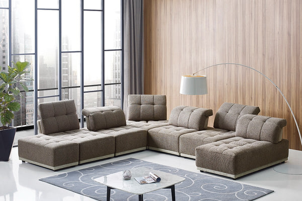 Divani Casa Ekron Modern Brown & Beige Fabric Modular Sectional Sofa Model VGMB-MB-1881-BRN